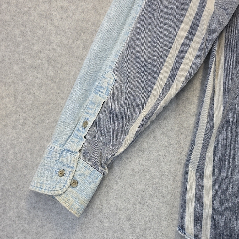 Vintage Wrangler Long Tails Distressed Denim Western Shirt Grunge Workwear - Picture 10 of 12